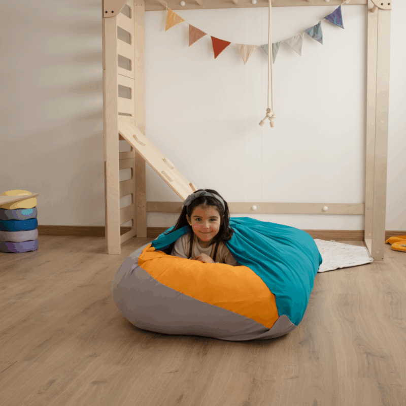 Puff armadillo de licra, integración sensorial, regulación, niños, autismo tdah juego