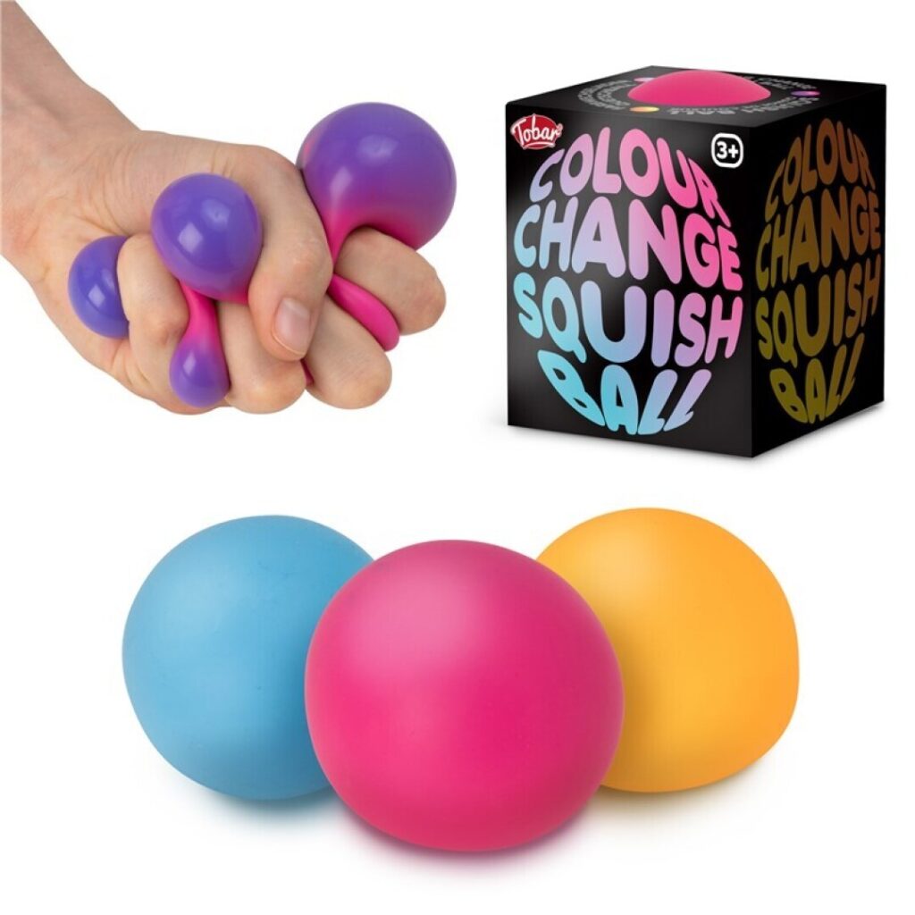 Pelota blanda sensorial Scrunchems que cambia de color al apretar, ideal para niños