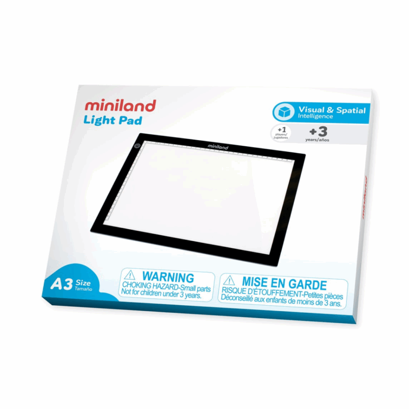 Mesa de luz A3 Lightpad Miniland para actividades sensoriales y educativas en niños desde 3 años