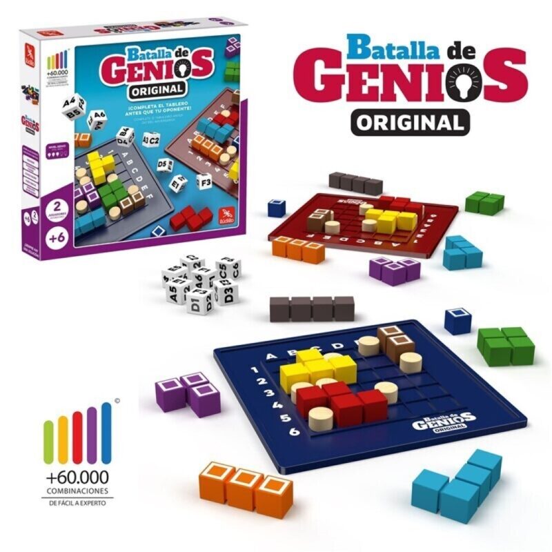 Juego de lógica infantil con piezas de colores y tablero compacto, ideal para estimular la concentración y la estrategia.
